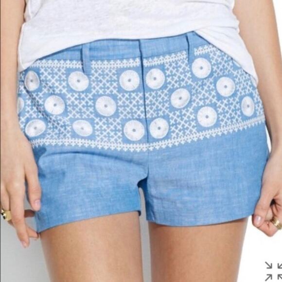 Madewell Chambray Sunstitch Shorts Blue 2 - Picture 2 of 10